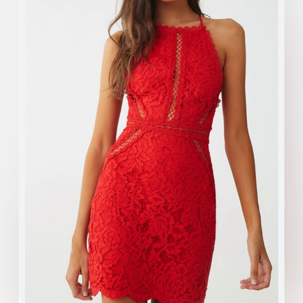Red Lace Halter Dress